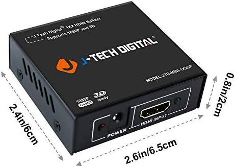 J-Tech Digitális JTD-MINI-1x2SP 2 Port 1X2 Powered Super Mini Hdmi Splitter a Full Hd 1080P 3D Képesség Csomag 2.0 HDMI 3ft Kábel