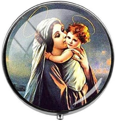 Szép Szűz Mária, Jézus Gyerekek Tabletta Doboz Varázsa Tabletta Doboz - Üveg Candy Box Art Fotó Ékszerek Születésnapi Fesztivál