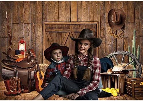Negeek 8x6FT Szövet Őszi Mezőgazdasági Ajtó Fotózás Hátteret, Rusztikus Fa Gyermekek Western Cowboy Szülinapi Buli Háttér