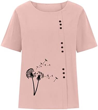 Női Pamut Ágynemű Tshirt Maximum Alkalmi Trendi Pitypang Nyomtatás Plus Size Pólók Rövid Ujjú Sleeve Gombot Tunika Blúz