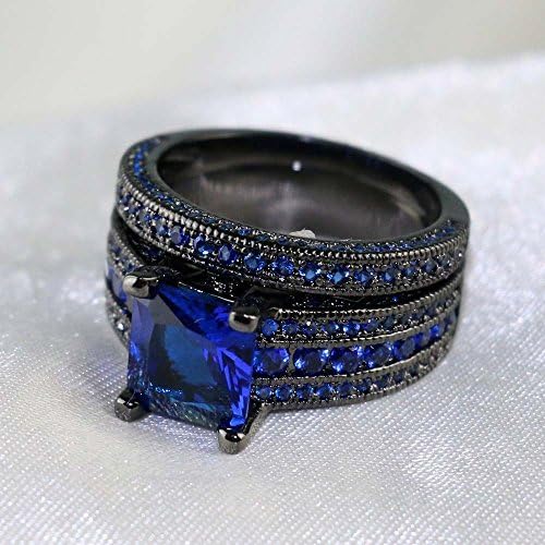 LOVERSRING Az Övé Esküvői Gyűrű Szett Párok Gyűrűk Nők 10K Fekete Arany Teli Kék Cz Esküvői Eljegyzési Gyűrű, Menyasszonyi