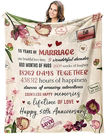 50 házassági Évforduló Ajándék Takaró 60x50 - 50 éves jubileuma alkalmából Arany Esküvői Ajándékok a Szülőknek, Pár - Esküvői Ajándékok