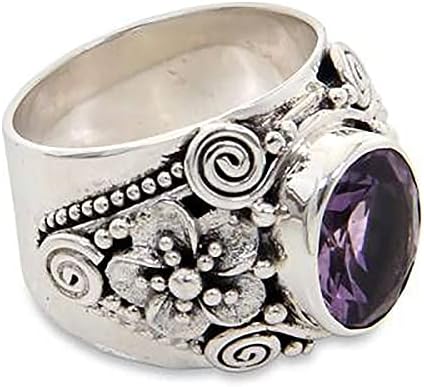 Női Gyűrűk Nők Ígéret Gyűrű Retro Személyiség Ametiszt Eljegyzési Gyűrű Thai Ezüst Virág, Esküvői Gyűrű Női Ékszer Ajándék