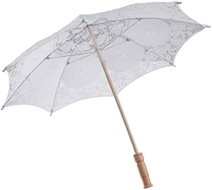 STOBOK Esküvői Dekoráció Esküvői Esernyő, Fehér Csipkés Napernyő Esernyő Menyasszony Fa nyéllel - Elegáns Nyugati Csipke Esernyő,