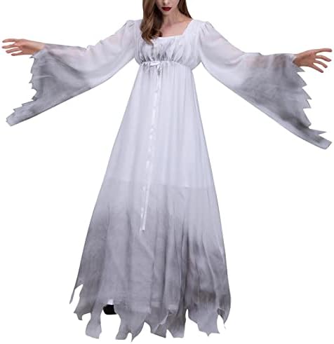 NaRHbrg Halloween Dress Női Gossamer-Szellem Jelmez Gótikus Viktoriánus Fehér Díszes Esküvői Cosplay Ruha