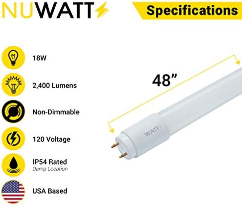 NUWATT (30 Csomag 4FT LED T8 Cső Matt Üveg Lencse, 18W, 3500K, 2,200 Lumen, 120V-277V, Dual-End Hajtott, Írja be A & B Cső
