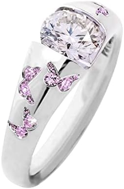 Yistu Cirkónia Gyűrűk Divat Egyszerű, Aranyos Pillangó Cirkon Gyűrű Személyiség Színes Gyűrű a Nők (C, Méret)