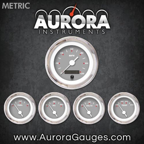 Aurora Eszközök 4639 Modern Rod Szürke Metrikus 5-Es Szett (Fehér Vintage Tűk, A Chrome Trim Gyűrűk, Stílus Készlet Telepítve)