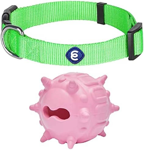 Áfonyás Pet Essentials Csomag Set - Kis Neon Zöld Nyakörv + Kutya Rágja Gumi Játék