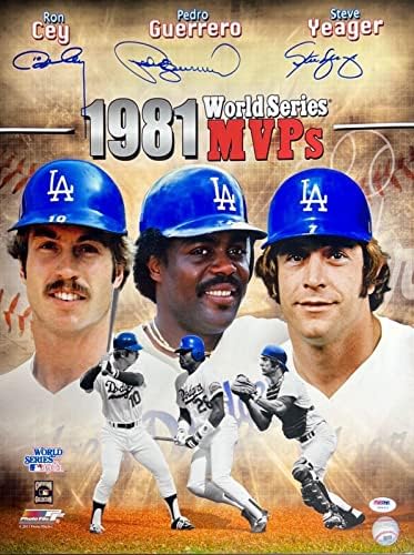 Ron Cey, Pedro Guerrero, Steve Yeager - LA Dodgers Aláírt 16x20 Fotó PSA W04316 - Dedikált MLB Fotók