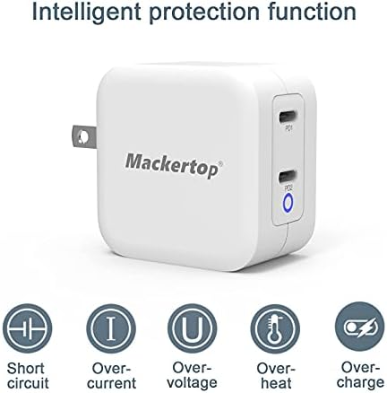 Mackertop 40W Dual-Port USB-C Töltő - Díj Két Eszköz Egyszerre, 20W Per Port, Kompakt, Biztonságos - Kompatibilis iPhone