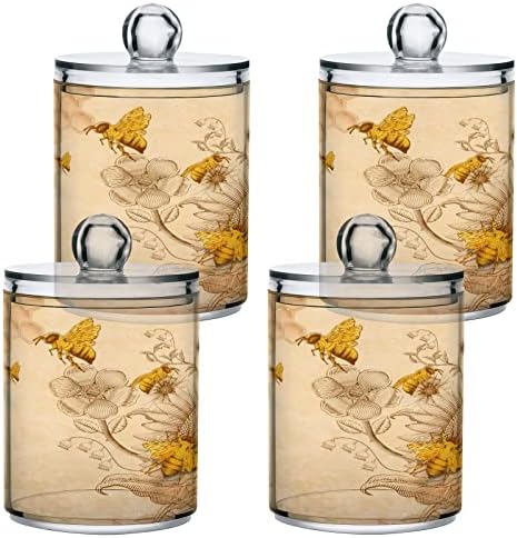 ALAZA 2 Csomag Qtip Jogosultja Adagoló mézelő Méhek, valamint Vadvirágok Fürdőszoba Szervező Tartályokat a Vatta/Törlő/Párna/Fogselyem,Műanyag