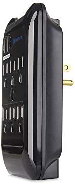 Kábel Számít, 6 Aljzat Falra túlfeszültségvédő Töltés USB Fekete (Frissített Változat Halványan jelenik meg LED)