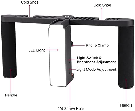 JUSMO Okostelefon Videó Rig Összecsukható Fogantyú, iPhone Videó Stabilizátor Kézi Kit w Szabályozható LED Fény Videomaker/Film/Videózás/Vlogging