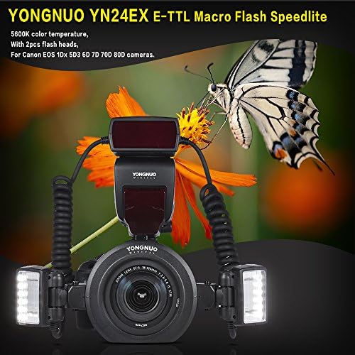 YONGNUO YN24EX E-TTL Makró Vaku Speedlite 5600K 2db Flash Fej 4db Adapter Gyűrűk Canon EOS 1Dx 5D3 6D 7D 70D 80D Kamerák