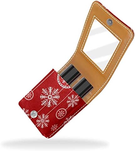 ORYUEKAN Smink rúzs esetben rúzs, táska, tükör, hordozható rúzs tároló tasak szájfény tároló szervező, Vintage Piros Hópihe Karácsony
