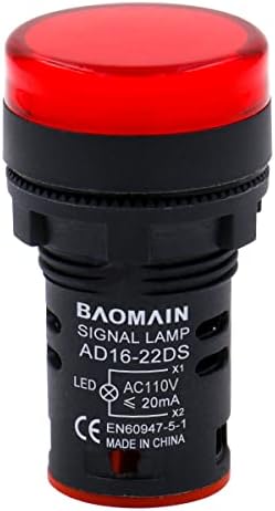 Baomain L22 AD16 Vörös 22mm 110V AC/DC LED-es Pilóta Panel Jelzőfény Csomag 5
