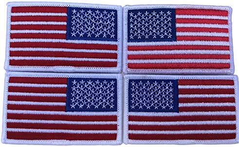 4 Csomag - Amerikai Zászló Hímzett Javítás, Fehér kerettel, varrni, 2 Előre, 2 Fordított Foltok