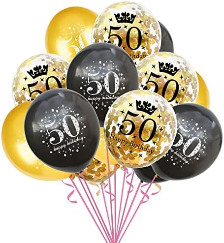 50 Szülinapi Lufi Fekete-Arany Buli Dekorációk, Latex Arany Konfetti Léggömb a Nők, a Férfiak 50 Éves Évforduló Téma Születésnapi Party