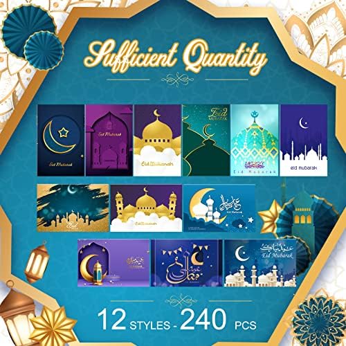 240 Meghatározott Eid Mubarak Kártya, Matrica, Boríték Eid Mubarak Ramadan Ünnep, Ajándék Kártya Készlet tartó 240 Borítékok, 240 Aranyos