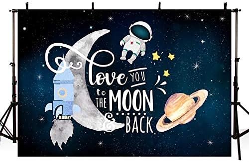 MEHOFOND Szerelem A Holdra, majd Vissza Hátteret babaváró Party Dekoráció világűrben Rakéta Űrhajós Születésnapi Torta Táblázat Banner Fotózás