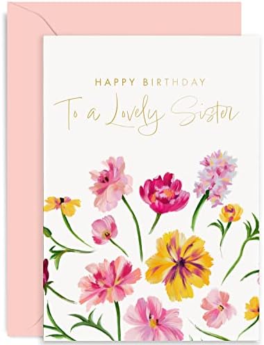 Régi Angol Co. Boldog Születésnapot Kártya Nővér a Testvér - Aranyos Virág Design, Arany Fólia - Színes Virágos Szép Húgom Születésnapja