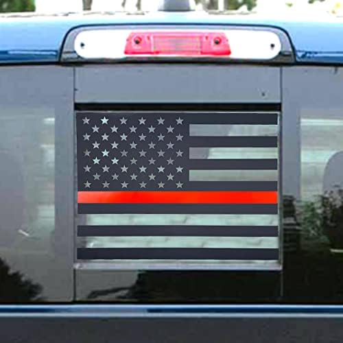 Alicatong Illik Dodge Ram 2009-2021 Hátsó Hátsó Középső Ablak Amerikai USA Zászló Vinyl Matrica Matt Fekete Piros Vékony Vonal