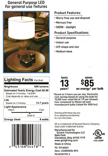 GE Nappal LED Izzók, 8 Watt (60 Watt Egyenértékű) Király Energetizáló Fény, hagyományos Izzó Forma, Közepes Bázis, Szabályozható (12 Db)
