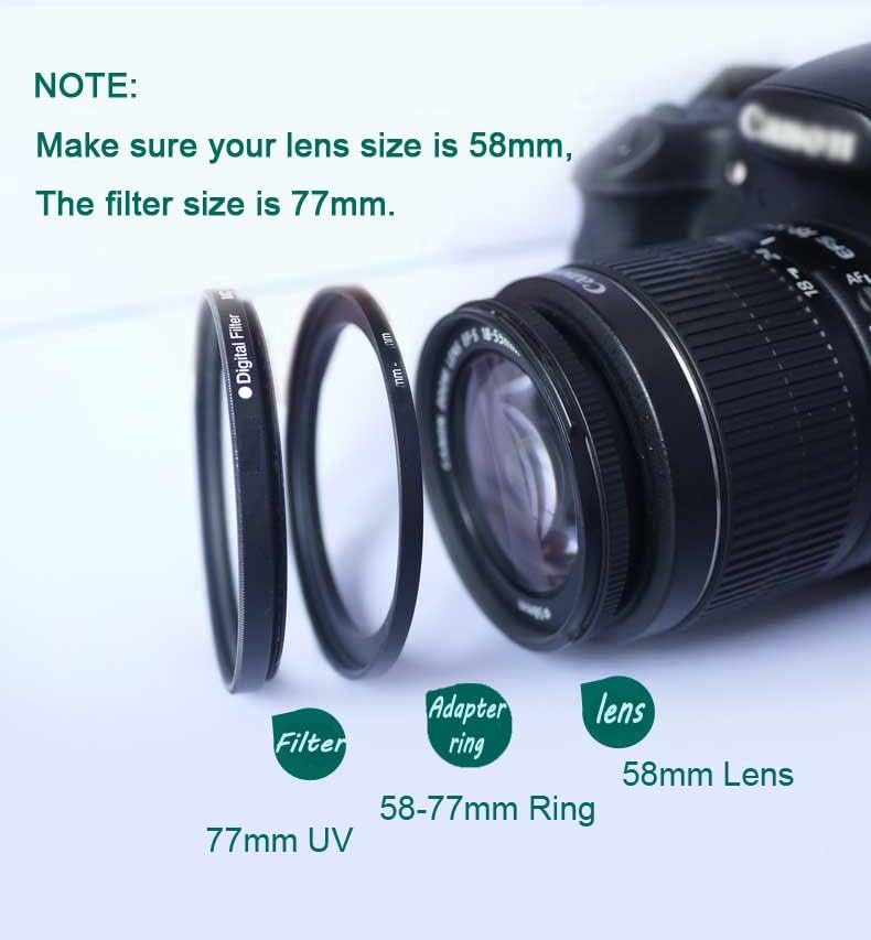 58mm-77mm Lépés Gyűrű [58mm Objektív 77mm Filter], FANZR Kamera Objektív Szűrő Adapter Gyűrű Lencse, Prémium Alumínium (2 Csomag)