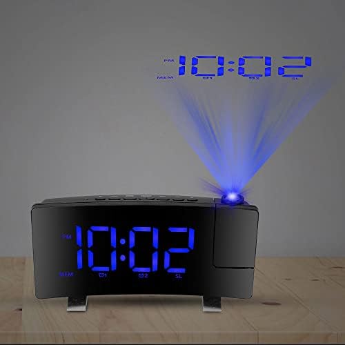Projektoros Ébresztőóra Rádió Funkció 7.7 A Görbe-Képernyő LED Digitális Ébresztőóra Kettős Riasztások 4 Dimmer 12 24 Óra