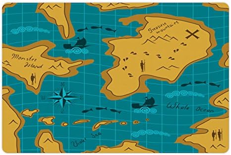 Ambesonne Sziget Térkép Pet-Mat az Étel, a Víz, a Történelmi Kaland Térkép Minta vitorlások Irányba Útvonal Track Grafikus,