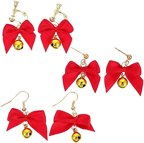 3Pairs Bowknot Bell Design Fülbevaló Karácsonyi Lány Fülbevaló Elegáns Fül Dekorok RedHome Dekoráció Ünnepség