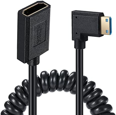 Qaoquda Mini HDMI-HDMI Spirál Kábel, 90 Fokos Szögben nagysebességű Mini HDMI Male-HDMI 2.1 Női Spirál Adapter Kábel 8K 60hz 4K 120Hz a Kamera,