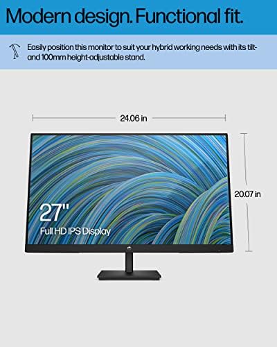 HP 27h Full HD Monitor - Átlós - IPS Panel & 75Hz Refresh Rate - Sima Képernyő - 3-Oldalú Micro Élű Előlap - 100mm Magasság/Tilt Állítsa