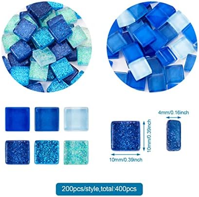 Pandahall 400Pcs Üveg Mozaik Cabochons 10x4mm Kék Négyzet Mozaik Csempe Lapos Hátsó Üveg Cabochons Gyöngyök Otthoni Dekoráció, Kézműves