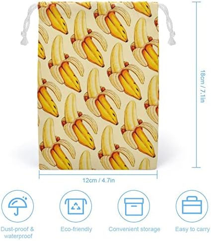 Finom Banán Minta Vászon Tároló Táska Újrahasználható Zsinóros String Táska Tok Táska, Bevásárló Táska, Otthon, Utazás