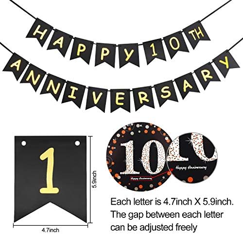 Yoaokiy 10 Éves Évforduló Dekorációk, Kellékek Kit - Boldog 10th Anniversary Banner, 9 Lóg Kavarog, 6 Poms - 10 házassági Évforduló