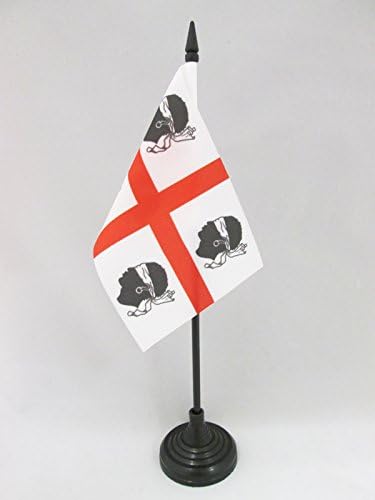AZ ZÁSZLÓ Szardínia Nacionalista Táblázat Zászló 4 x 6 - Szardíniai independentist Asztal Zászló 15 x 10 cm - es Fekete Műanyag pálca,
