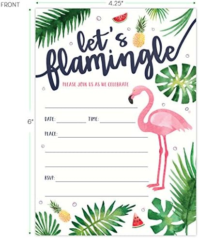 Nézzük Flamingle Meghívókat Rózsaszín Flamingó Palm Levelek. 25 Forró Rózsaszín Borítékot, majd Töltsük ki Felkéri a Estélyekre, Menyasszonyi