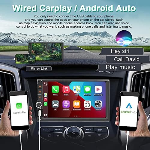 Dupla Din autórádió Vezeték nélküli Carplay Android Auto 7 Hüvelykes QLED érintőképernyő Autó Rádió Visszapillantó Biztonsági Kamera, Bluetooth