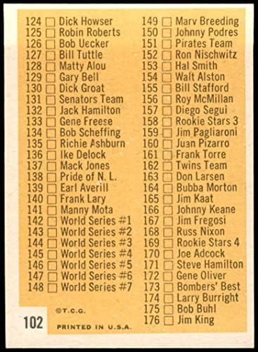 1963 Topps 102 VÖRÖS Lista 2 (Baseball Kártya) (A szó Ellenőrzőlista a Piros betűs Sárga Háttér) NM