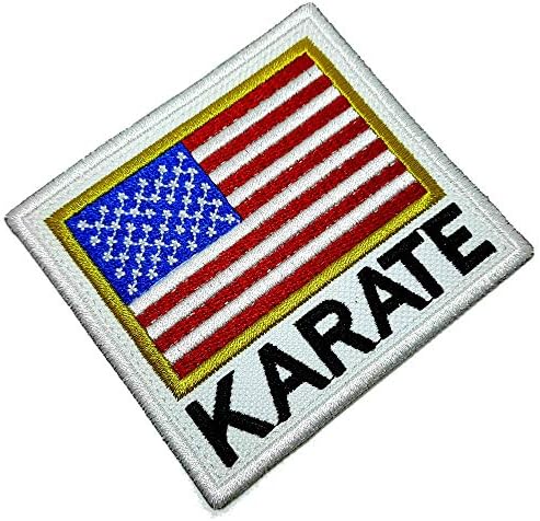 AM0240T 01 BR44 Karate USA Zászló Hímzett Javítás Kifejezés, Ragasztó, Kimonó, Vas-vagy Varrjuk