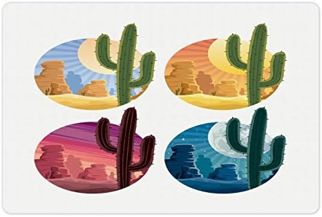 Lunarable Kaktusz Pet-Mat az Étel, a Víz, a Mexikói Sivatagi Táj Saguaro Különböző Variációkban Rajzfilm Stílusú Napi Ciklus, Téglalap