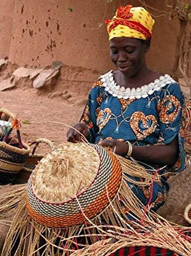 Afrikai Piac Kosár, Kicsi, Kerek, Fonott Szalma Kosár fogantyúval Fair Trade Tároló Tartály