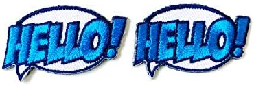 Készlet 2 db. Mini Kék Hello Szöveg Aranyos Applied Hímzett Varrjuk fel a Vas a Patch Hátizsákok Farmer Kabát Póló Ruházat