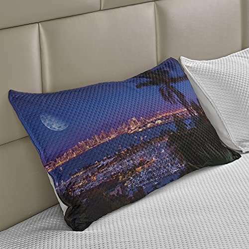 Lunarable USA-ban Kötött Paplan Pillowcover, San Diego, Kalifornia Este Nagy Hold A Láthatáron, Jachtok, Panoráma, Standard King Méretű