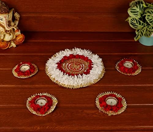 Itiha® Piros Virágos Rangoli Indiai Dekoráció Falra, Padlóra & Asztal Dekoráció, Karácsonyi, illetve Diwali - 5 Darab Kézzel készített(12