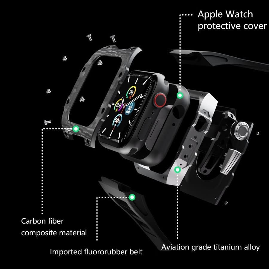 KANUZ Szénszálas Luxus Esetben az Apple Nézni Zenekar 45mm Sorozat 8 7 6 Rozsdamentes Acél Iwatch Sorozat 5 4 SE 44MM DIY Módosítás