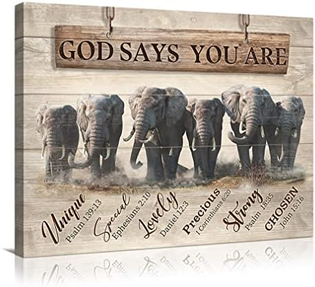 WALLOHERE Rusztikus Elefánt Vászon Wall Art Isten azt Mondja, Te Vagy Inspiráló Idézetek Képek Dekoráció Parasztház Bibliát Nappali