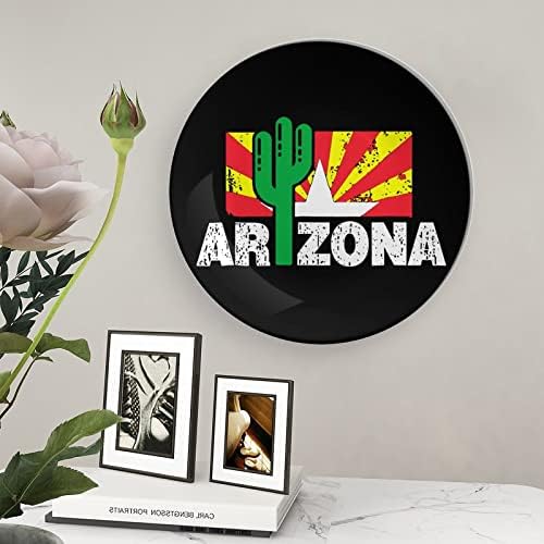 Évjárat Kaktusz Arizona Zászló Nyomtatott Kínai porcelán Díszítő Tányér Kerek Tányér Kézműves Display Állvány Home Office